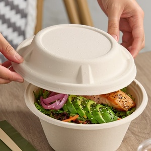 Tazones Desechables Biodegradables de Bagazo Diamond de 24oz con Tapa, Estilo Moderno para Servir Arroz, Dal, Curry, Fideos, Pasta, Vajilla - Product Image 1