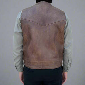 Gilet de moto en cuir véritable marron vintage de qualité supérieure pour homme avec finition classique effet vieilli - Product Image 5