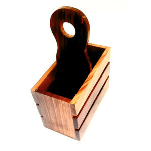 Eco Wooden Utensil <b>Caddy</b> with Handle Restaurant Table Flatware Holder Slatted Wood Cutlery Organizer Basket for Catering <b>Caddy</b> - Product Image 2