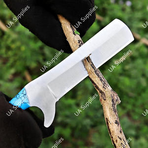 Cuchillo de acero inoxidable OEM al por mayor, tipo Bull Cutter, para vaqueros y ranchos, con hoja fija, mango de madera, funda de cuero personalizada, herramienta para camping al aire libre - Product Image 5
