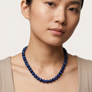 Sapphire <b>Blue</b> Beaded Necklace Luxury Ocean Inspired Resin <b>Bead</b> Choker Adjustable Gold Chain Jewelry Unisex Gift - Product Image 3