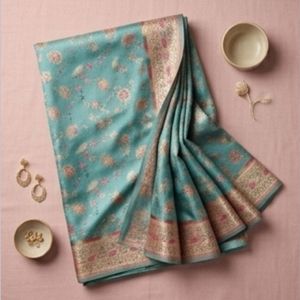 Sari en soie Kani du Cachemire, tissé à la main, style long, avec un design élégant - Product Image 2