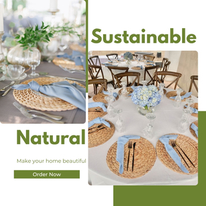 Set de table rond tressé en jacinthe d'eau naturelle, design bohème, écologique, en gros - Product Image 4