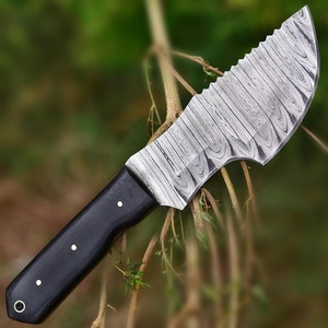 Cuchillo de caza y supervivencia hecho a mano DIY OEM de acero damasco inoxidable con mango de micarta y funda de cuero fino - Product Image 2