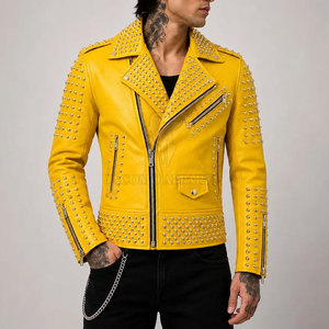 Pakistan Made Modern Men <b>Rhinestone</b> Winter Leather <b>Jacket</b> Motorcycle Biker Zip Front <b>Rhinestone</b> Fashion Outerwear - Product Image 3