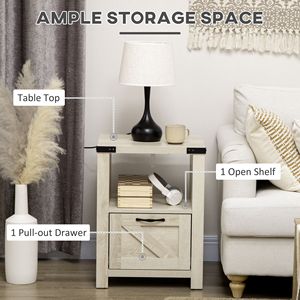 Industrial 1 <b>Drawer</b> 1 Shelf <b>Side</b> <b>Table</b> with Storage Natural for Living Room Bedroom - Product Image 4