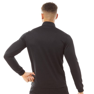 Chemise décontractée sportive pour homme à manches longues, col montant, quart de zip, couleur unie, séchage rapide, coupe ajustée, noire, tricotée - Product Image 4