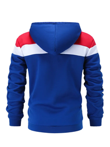 Sweat-shirt à capuche zippé pour homme de haute qualité, coloris bleu, rouge et blanc, en molleton, style streetwear décontracté, avec capuche et poches. - Product Image 2