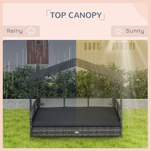 Cuccia per Cani da Esterno in Rattan Grigio con Tettoia, Cuscino Morbido e Copertura Rimovibile per Cani di Taglia Media e Grande - Product Image 6