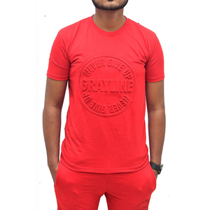 T-shirt pour homme GRAYLINE, logo rouge en relief, manches courtes, col rond, t-shirt décontracté en tricot avec motif sur le devant - Product Image 2