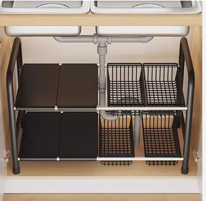 Under Sink Storage Organizer Expandable Kitchen Cabinet <b>Shelf</b> Rack Multifunction Sink Organizer With <b>Basket</b> Drawers - Product Image 2