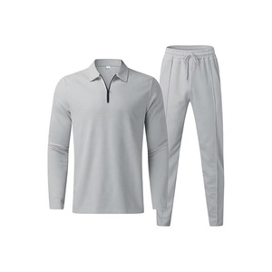Ensemble de survêtement décontracté pour homme, haut à manches longues à demi-zip blanc avec pantalon à cordon de serrage, polyester léger, coupe classique, idéal pour le printemps - Product Image 3