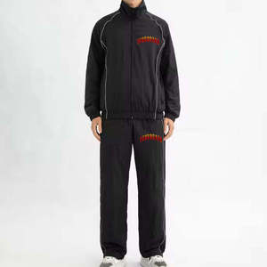 Unisex Black Tracksuit Set Full Sleeve <b>Half</b>-<b>Zip</b> <b>Jacket</b> With Drawstring Pants Breathable Polyester Sporty Design For Adults Autum - Product Image 2