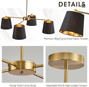 Modern Gold Chandelier with <b>Black</b> Fabric <b>Shades</b> Luxury Contemporary Ceiling Pendant <b>Light</b> Minimalist Multi Arm Hanging Lamp - Product Image 4