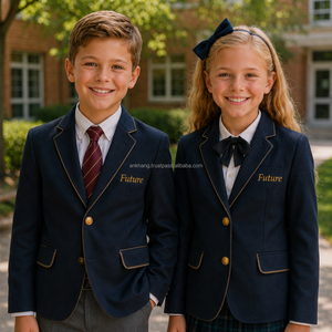 Conjunto de Uniforme Escolar Bordado para Estudiantes de Primaria, Niños y Niñas, Blazer Azul Marino con Falda y Pantalones a Cuadros, OEM - Product Image 3