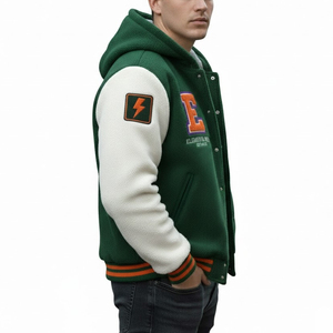 Solid Color Front Logo Quick Dry & Windproof Men <b>Fleece</b> Varsity <b>Jackets</b> High Street Style <b>Fleece</b> Varsity <b>Hooded</b> <b>Jacket</b> for Men- - Product Image 2