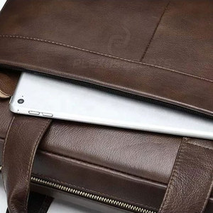 Sac à ordinateur portable en cuir véritable, design tendance, durable, multi-compartiments, pour le bureau, de qualité supérieure, sacoche de voyage - Product Image 5