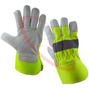 Gants en cuir de vente chaude du Pakistan en couleur haute visibilité avec des Guantes de travail robustes de style de pouce d'aile de Seguridad - Product Image 1