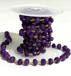 Cadena de cuentas de piedras preciosas moradas naturales de 8 mm, cadena de rosario envuelta en alambre chapado en oro, suministros para hacer joyas DIY - Product Image 3