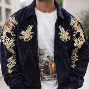 Chaqueta Sukajan Moderna y a la Moda para Hombre, Invierno, Cuello Alto, Ligera, Tela Satinada, Bordado Detallado, Cómoda para Uso Diario - Product Image 4