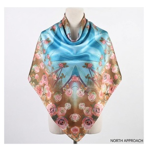 NORTH APPROACH Women's Square Silk Scarf Floral Print Elegant Multi-Functional Fashion Accessory All Seasons - Product Image 1