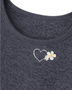 Ensemble décontracté deux pièces pour femme : débardeur court côtelé et short à cordon de serrage gris anthracite avec broderie cœur et marguerite - Product Image 6