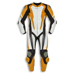 Combinaison de moto pour homme à manches longues, blanche, orange et noire, respirante, en cuir, toutes saisons, tendance - Product Image 1
