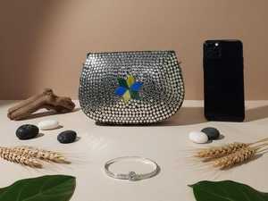 Sac à bandoulière de luxe pour femme, fait main, en mosaïque métallique et perles, motif floral, idéal pour mariages, soirées et célébrations - Product Image 5