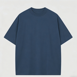 Camiseta de manga corta para hombre, color azul marino, cuello redondo, 100% algodón jersey, corte regular, color sólido, estilo casual, diseño liso, camisetas personalizadas. - Product Image 3
