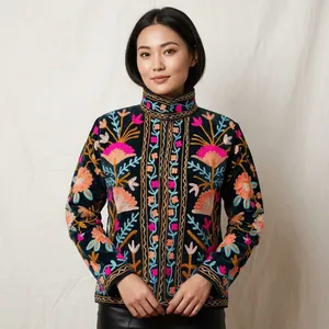 Rajasthani Textile Vintage Floral Velvet Suzani Sujani Reversible Eco-Friendly Finished Cotton Jacket Ladies Custom Logo Quilted - Product Image 3