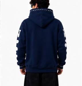 Sweat à capuche oversize pour homme, bleu marine, broderie de chaîne, logo WSI, style streetwear, polaire, 100% coton, imperméable, coupe-vent, automne - Product Image 4
