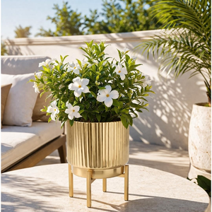 กระถางต้นไม้เหล็กแข็งแรงทนทานพร้อมขาตั้งสีทองสไตล์เรโทรสำหรับวางบนโต๊ะ เหมาะสำหรับห้องนั่งเล่น ห้องรับแขก ระเบียง สำนักงาน และบ้าน - Product Image 4