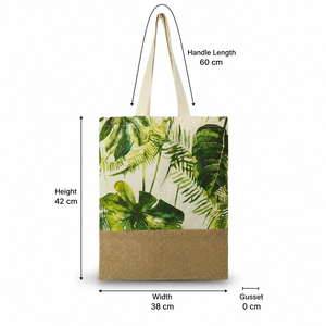 กระเป๋าโท้ทผ้าปอกระเจาและผ้าฝ้ายธรรมชาติ ขนาด 38x42 ซม. สีเขียวทรอปิคอล พิมพ์ลาย CMYK กระเป๋าช้อปปิ้งชายหาด รับทำโลโก้ตามสั่ง ขายส่ง OEM แบรนด์ส่วนตัว - Product Image 2