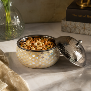 Cazuela de Lujo para Calentar Comida con Incrustaciones de Madreperla |   Tazón para Servir Hotpot de Acero Inoxidable |   Juego de utensilios de cocina árabes para Eid Ramadán - Product Image 2