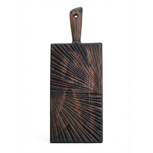 Planche à découper en bois de noyer foncé avec des lignes texturées sculptées en forme de soleil, support de suspension intégré, pour couper les légumes - Product Image 4