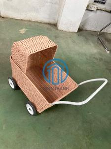 Wholesale Natural Rattan Kids <b>Storage</b> Trolley Children Toy Organizer <b>Cart</b> Baby Nursery Rolling <b>Storage</b> Basket Montessori OEM ODM - Product Image 4