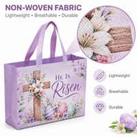 Sacs fourre-tout réutilisables en tissu non tissé écologique avec imprimé lapin, poussin et fleurs de printemps lavande aquarelle, logo personnalisé