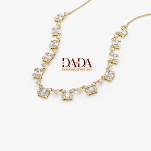 Collar de tenis con diamantes cultivados en laboratorio de corte esmeralda para mujer, collar con estaciones de diamantes alternadas, cadena de diamantes de lujo minimalista - Product Image 5