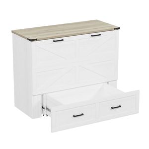 Letto a scomparsa matrimoniale in stile rustico con stazione di ricarica, piattaforma pieghevole e ampio cassetto contenitore per camere degli ospiti - Product Image 5