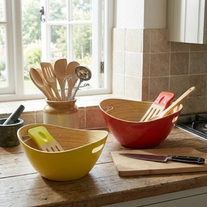 Ensemble de saladiers en bambou naturel tissé à la main, saladiers et bols de service pour une cuisine durable - Product Image 6