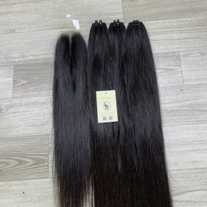 Extensions de cheveux humains vierges vietnamiens de qualité supérieure 2x6 HD Closure et Raw, couleur noire naturelle, double trame, tissage à la machine, provenant de l'usine - Product Image 4