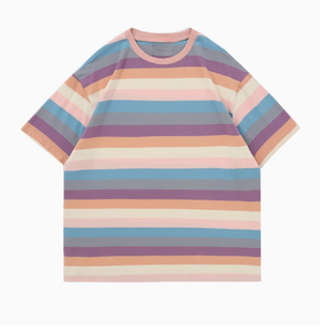 เสื้อยืดลายทางผ้าฝ้ายหนานุ่มสำหรับผู้ชาย สไตล์ลำลอง ทนทาน ไม่เป็นขุย เหมาะสำหรับฤดูร้อน สไตล์อเมริกันสุดฮิต - Product Image 4
