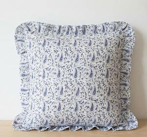 Housse de coussin bohème à imprimé bloc avec volants, coussins décoratifs faits main en coton, housse de coussin bohème vintage pour la décoration intérieure - Product Image 1