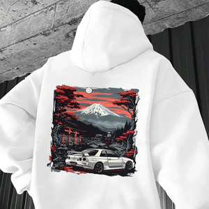 Sweat-shirt à capuche en molleton d'hiver 100 % coton pour homme, élégant et confortable, avec imprimé graphique double face unique paysage et voiture - Product Image 2