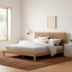 Base de Cama Moderna Minimalista de Madera de Teca Sólida, Duradera, con Tamaño Personalizable, para Apartamentos, Hoteles y Dormitorios - Product Image 1