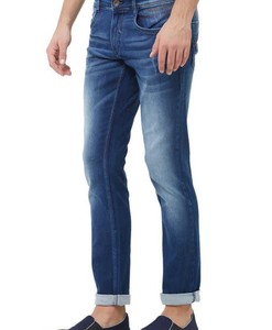 กางเกงยีนส์เดนิมทรงตรงสไตล์ญี่ปุ่นสำหรับผู้ชายสุดเท่ สีเข้ม ล้างสีแบบดาร์กวอช พร้อมกระเป๋าปักโลโก้ตามสั่ง - Product Image 4