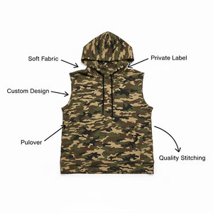 OEM Women's Sublimation Camouflage Design Sleeveless Pullover Hoodies Breathable 100% Cotton French Terry Sleeveless Gym Hoodie - Product Image 6