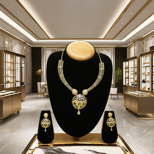 Ensemble de bijoux plaqué or 14K 18K 24K avec pierres AD, design indo-occidental, colliers tendance - Product Image 3