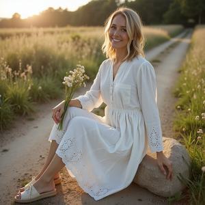 Mujeres artesanas bordado a mano blanco hermoso maternidad enfermería amigable Maxi vestido para niñas - Product Image 2