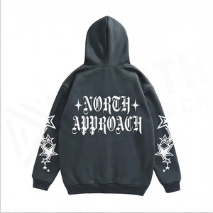 NARCISSUS Sweat-shirt à capuche oversize pour homme, streetwear, avec fermeture éclair, poche avant, imprimé étoiles, noir, tricoté, pour l'automne - Product Image 2